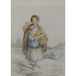 19thC School. Country maiden, pastel drawing, 32cm x 23cm.