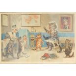 After Louis Wain. The Naughty Puss, coloured print, 50cm x 75cm.