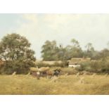 James Wright (b.1935). Haymaking, oil on canvas, signed, 45cm x 60cm.