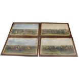 A set of four 19thC coloured prints. Horse racing scenes, 52cm x 104cm.