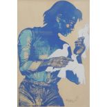 Montefrase(?) (20thC). Male figure with doves, artist signed lithographic print dated 1974, 92cm x 6