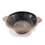 •Jane Hamlyn (b.1940). Two handled salt glaze bowl, 32cm wide.