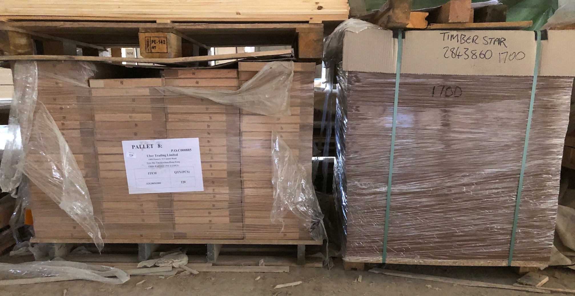 2 pallets of oak faced boards.