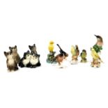 A group of Beswick and other cats and birds, including a pair of Beswick kittens number 1316, Karl E