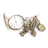 A Victorian gentleman's hunter pocket watch, key wind, on a circular enamel dial bearing Roman numer