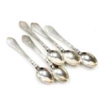 Five George Jensen silver coffee spoons, Copenhagen marks, stamped 925, 2.17oz.