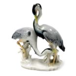A Karl Ens porcelain figure group of a pair of Herons, number 7299m impressed and printed marks, 22c