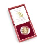 An Elizabeth II gold proof sovereign 1987, with certificate, boxed, 8.0g.