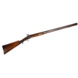 A single barrel percussion rifle, unmarked, overall length 118cm, barrel length 76.5cm.