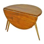 An Ercol light elm drop leaf occasional table, raised on turned legs united by stretchers, 40cm high