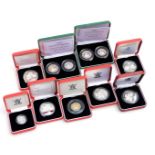 Two United Kingdom silver proof fifty pence two coin sets 1997, four silver proof crowns for the 70t