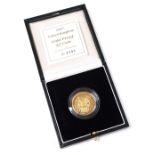 A 1997 United Kingdom gold proof £2 coin, in presentation box with certificate no. 0295, 15.976g.