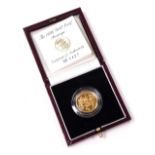 The 1996 gold proof sovereign, 22ct gold, certificate No 2427, in presentation box, with certificate