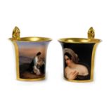 Two late 19thC Continental porcelain cabinet cups, one painted with the bust portrait of a lady wear