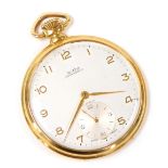 An Art Deco Liga gold plated pocket watch, open faced, keyless wind, circular dial bearing Arabic nu