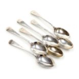 A harlequin set of silver dessert spoons, initial engraved, John Round & Son Ltd and Mappin & Webb,