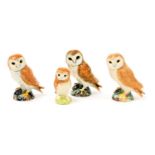 Three Beswick pottery figures of Barn Owls, number 2026, impressed and printed marks, and a further