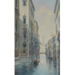 Umberto Ongania (Italian, 1867-1942). Venetian canal scene, watercolour, signed, 21.5cm x 12.5cm.
