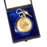 A Victorian 18ct gold cased pocket watch, open faced, key wind, circular dial engraved with flowers