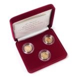 An Her Majesty Queen Elizabeth II three coin proof half sovereign portrait set, boxed with certifica