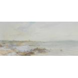 English School (late 19th/early 20thC). Coastal seascape with figures and gulls, watercolour, 25cm