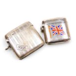 An Edward VII silver and enamel Vesta case, decorated with the Union Flag, Birmingham 1901, and a Ge