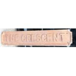 A vintage cast iron road sign, for "The Crescent", 83.5cm wide.