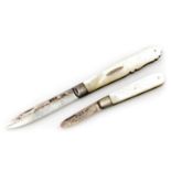 A Victorian silver and mother of pearl bound folding fruit knife, with an oval reserved named for H.