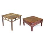 A Chinese hardwood square occasional table, with three frieze drawers, raised on square legs, 51cm h
