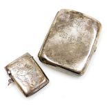 An Edward VII silver cigarette case, monogram engraved, Birmingham 1901, and a further silver Vesta