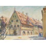 Donald Wood (British, 1889-1953). French town street scene, watercolour, signed, dated 1921, 19cm x