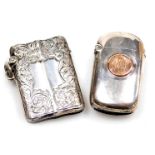 A Victorian silver Vesta case, of oblong form, with a gilt circular reserve, monogram engraved, Lond