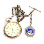 An Edward VII silver cased gentleman's pocket watch, open faced, key wind, circular enamel dial bear