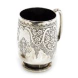 A Victorian silver mug, with engraved floral decoration, reserve monogram, John Aldwinckle and Thoma
