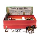 A Britains General Purpose Plough, with two horses, number 6F, boxed, together with an HM Timer!, Ti