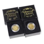 Two Fabula Aurium 22ct gold coins, comprising a 2009 Springbok half crown and 2009 St George and The