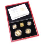 The 1998 United Kingdom gold proof four coin Sovereign Collection, in presentation box with certific