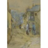 Groie H. Hostie (Continental late 19thC). Village street scene with figures, watercolour, 23.5cm x