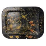 A 19thC Jennens and Bettridge papier mache tray, of rectangular form, painted with exotic birds, flo