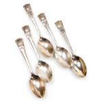 A set of five George V silver coffee spoons, with monogrammed terminals, to commemorate the King's S