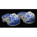 A pair of Japanese Seto porcelain shoes, decorated in underglaze blue with poppies, Meiji period, 11