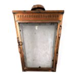 A Victorian copper wall lantern cover, with a glazed door and sides, 50cm high.