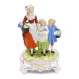 A 20thC Dresden porcelain figure group, for Yardley's Old English Lavender, modelled with a woman an