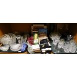 A quantity of glassware, including cut glass, coloured glass and other accessories including tea tow