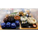 A quantity of ceramics and glassware items, to include teapots, Le Creuset crock pots, vases, etc. (