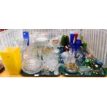 A quantity of glassware, including cut glass vases, drinking glasses, coloured glass, paperweights,