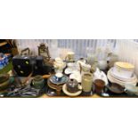 A quantity of ceramics and glassware, oil lamps, kettle, etc. (6 trays)