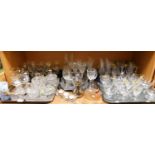 A quantity of glassware, including cut glass table wares. (5 trays)