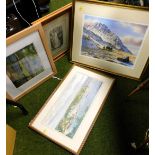 Four framed and glazed topographical pictures and prints.