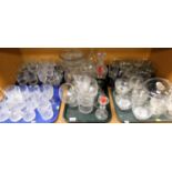 Assorted glassware, including tumblers, brandy glasses, dessert glasses, etc. (5 trays and loose)